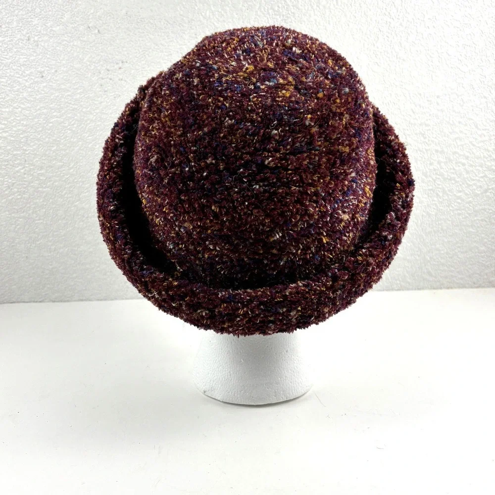 Cloche Hat Women OS Burgundy Boucle Knit Made in Italy Vintage Style Winter Cozy